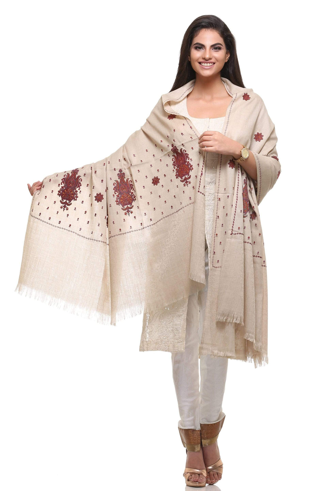 Pashtush Womens Embroidery Shawl, Beige