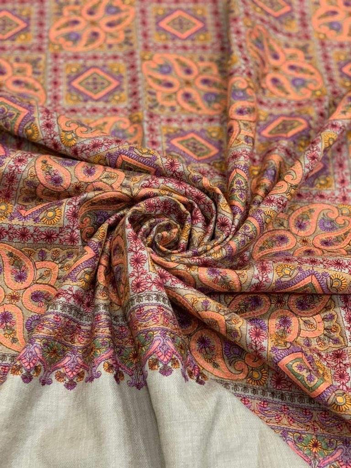 Pashtush India 100x200 Pashtush Womens Kashmiri Embroidery Shawl, Sozni Embroidery, Intricate Needlework