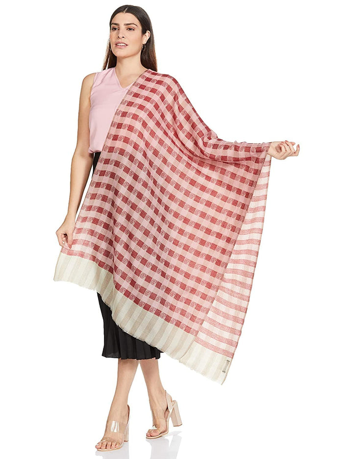 Pashtush India 70x200 Pashtush Womens Luxury Wool Check Stole, Extra-Fine, With Paisley Weave