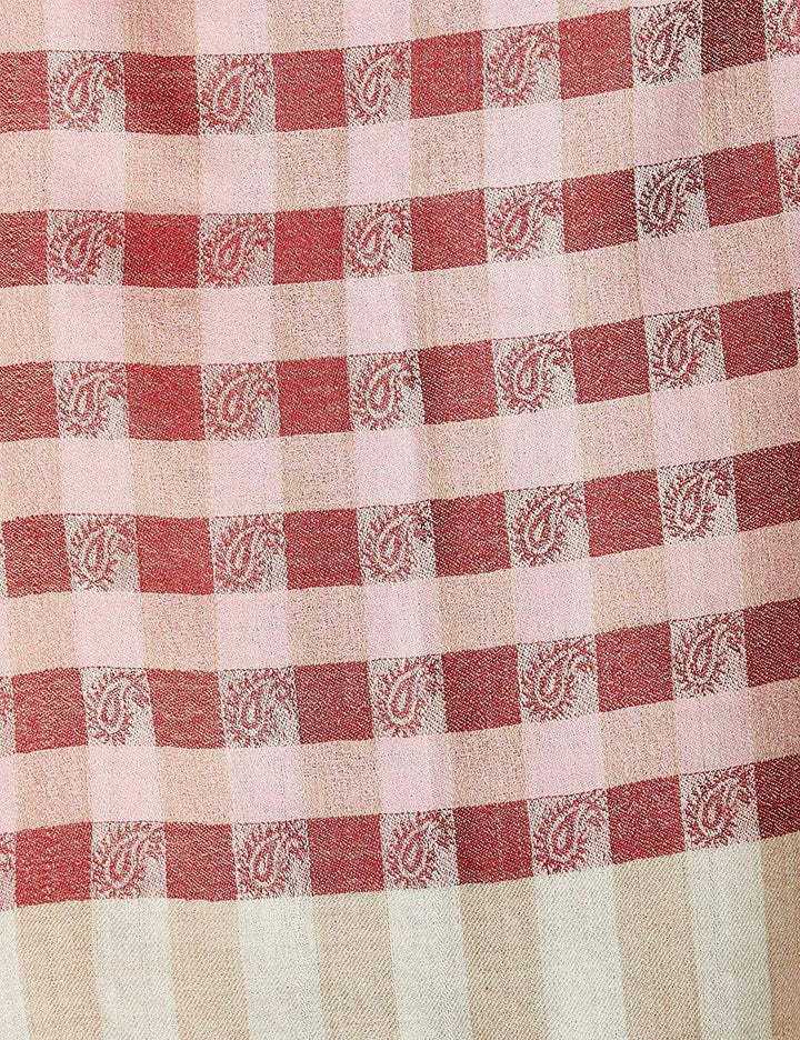 Pashtush India 70x200 Pashtush Womens Luxury Wool Check Stole, Extra-Fine, With Paisley Weave