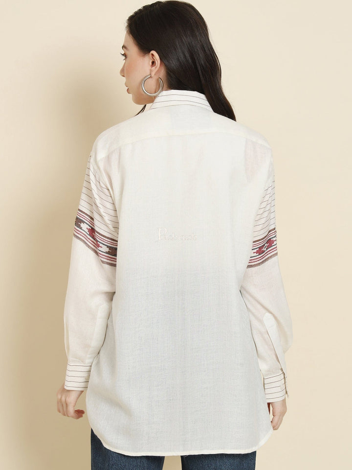 Pashtush India Womens Shirt Pashtush Womens Oversized Casual Woollen Shirt, Light Beige