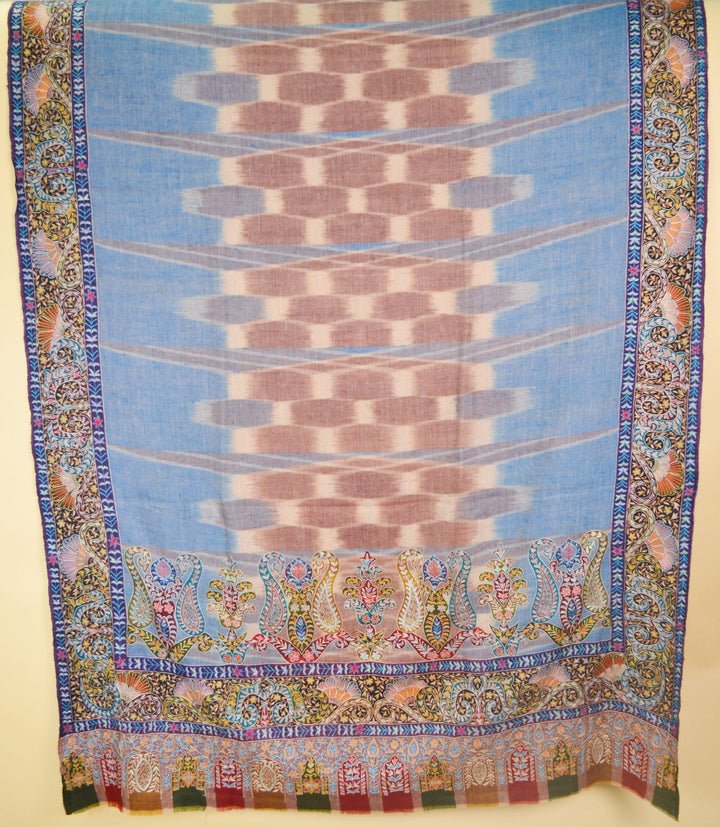 Pashtush India Womens Shawls Pashtush Womens Pashmina, Hand Embroidered Hand Painted Kalamkari Shawl, Ikkat Weave