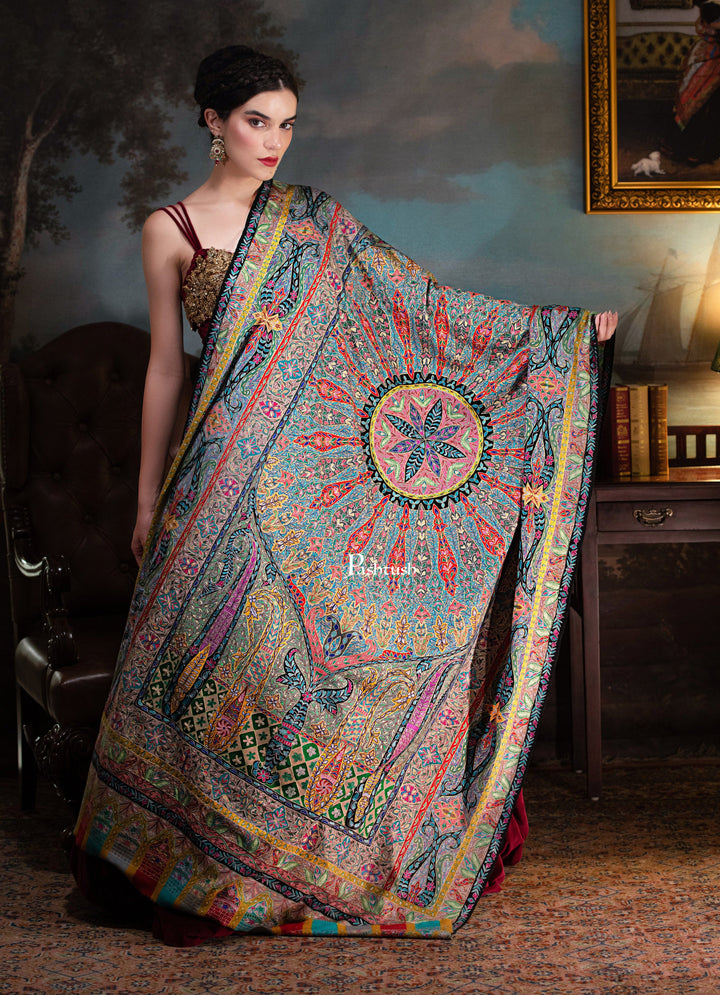 Pashtush India Womens Shawls Pashtush Womens Pashmina, Hand Embroidered Hand Painted Kalamkari Shawl, Multicoloured