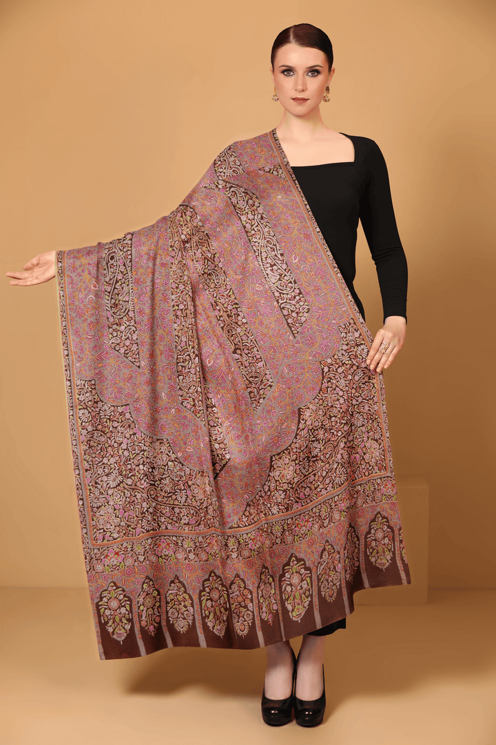 Pashtush India Womens Shawls Pashtush Womens Pashmina, Hand Embroidered Papier-mâché Shawl, With Intricate Resham Threadword