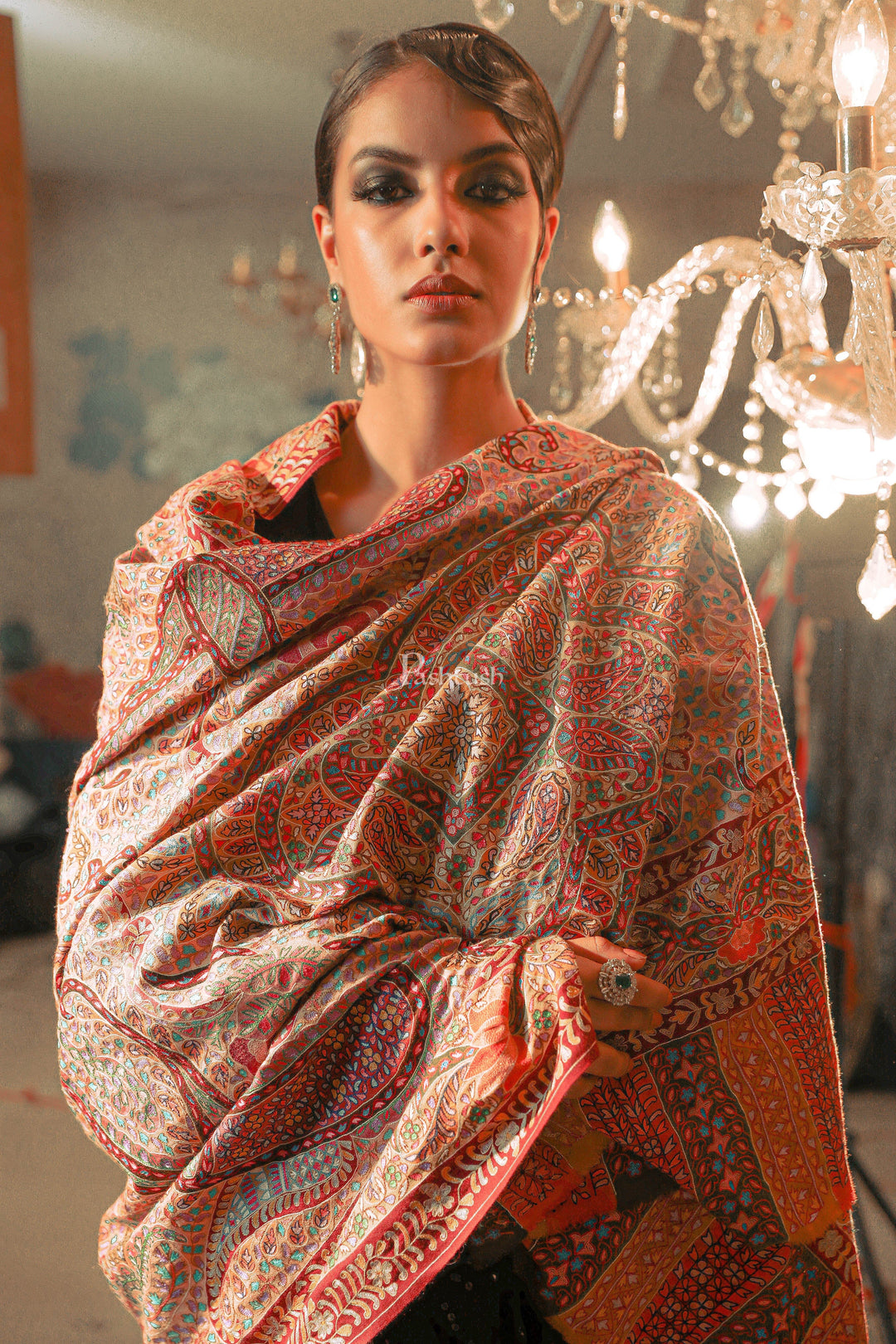 Pashtush India Womens Shawls Pashtush Womens Pashmina Handmade Kalamkari Shawl, Multicoloured