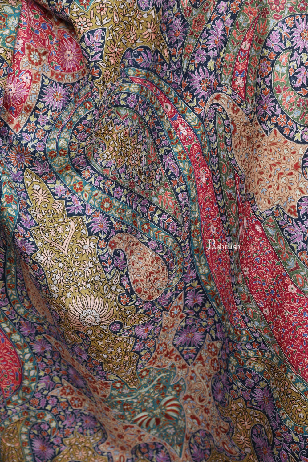 Pashtush India Womens Shawls Pashtush Womens Pashmina Kalamkari Shawl, Hand Painted And Embroidered Kalamkari, Hand Woven