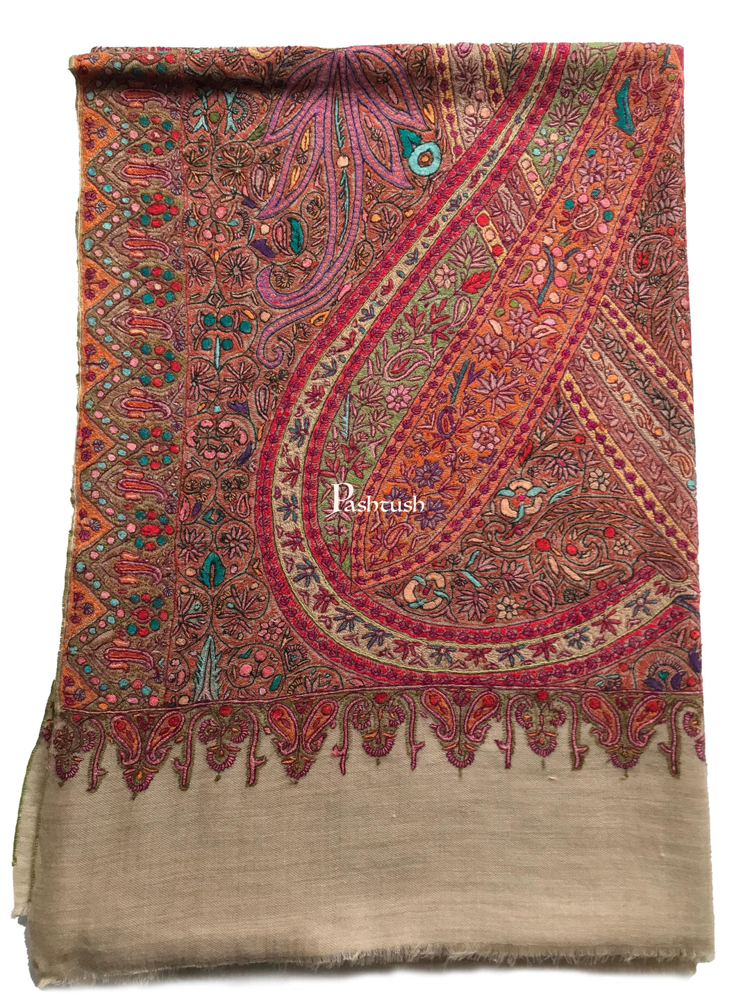 Pashtush India Womens Shawls Pashtush Womens Pashmina Shawl, Handwoven with Sozni Hand Embroidery