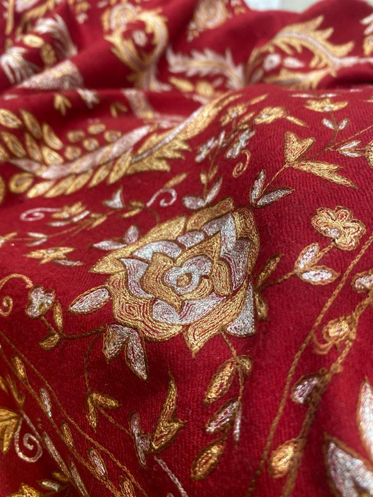 Pashtush India Womens Shawls Pashtush Womens Pashmina Shawl, Kashmiri Tilla Work, Handloom, Red