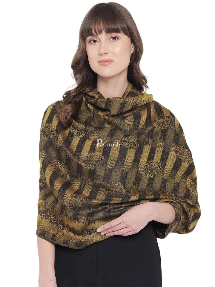 Pashtush India Womens Stoles and Scarves Scarf Pashtush Womens Self Stole, Fine Wool, Paisley Weave, Black