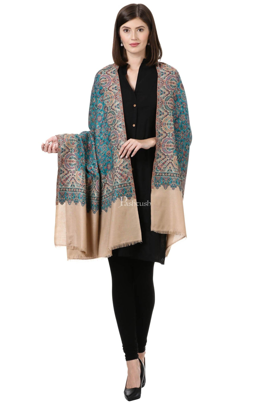 Pashtush India Womens Shawls Pashtush Womens Shawl,"Rich Garden Aesthic" Design, Inspired By Vintage Jamawar Shawls, Faux Pashmina Shawls, Soft And Warm