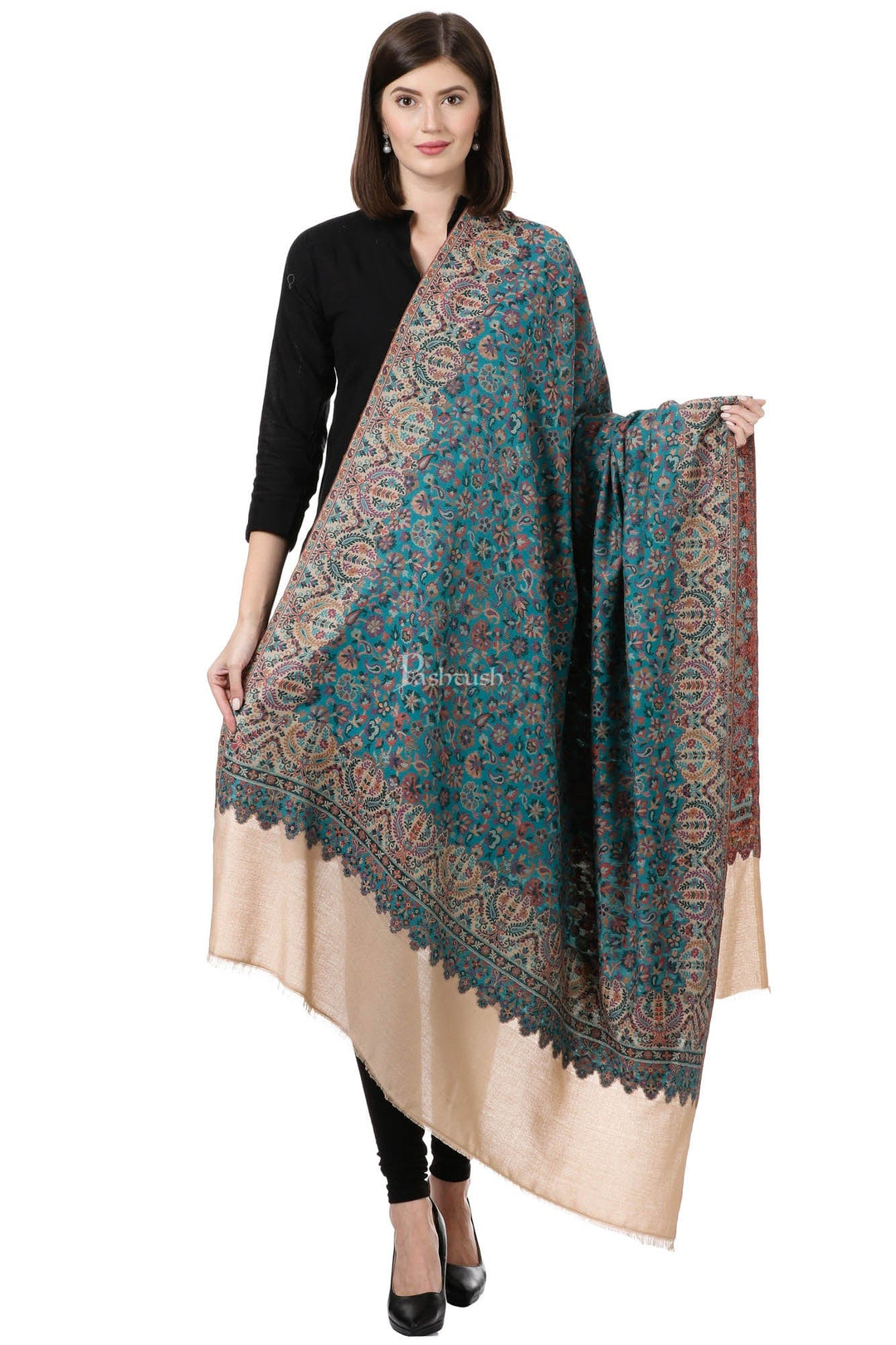 Pashtush India Womens Shawls Pashtush Womens Shawl,"Rich Garden Aesthic" Design, Inspired By Vintage Jamawar Shawls, Faux Pashmina Shawls, Soft And Warm