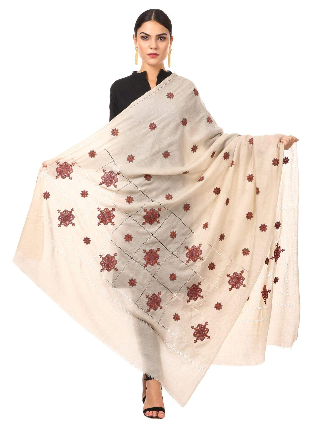Pashtush Womens Shawl With Tarkashi, Fineembroidery With Hand Knotted. Hand-Made Shawl
