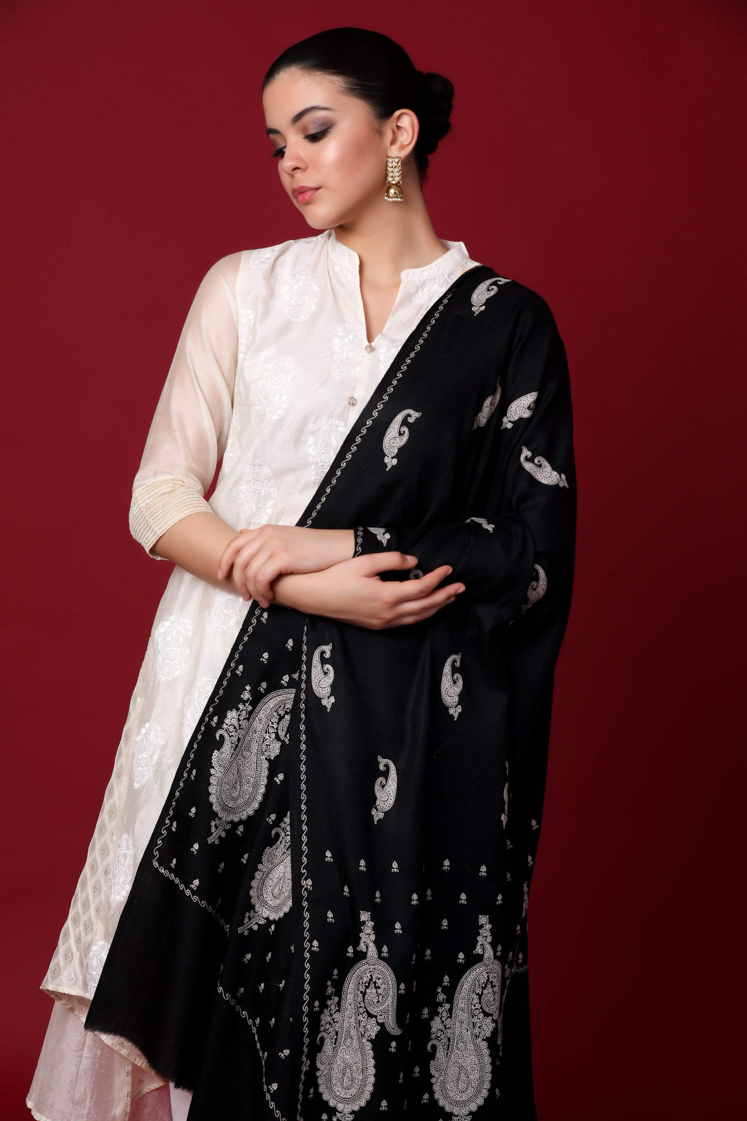 Pashtush Shawl Store Shawl Pashtush Womens Shawl with Tone on Tone Embroidery, Soft and Warm