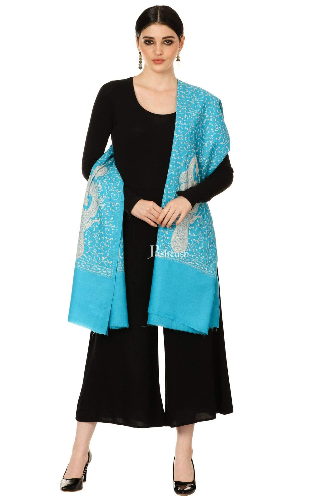 Pashtush Shawl Store Shawl Pashtush Womens Shawl with Tone on Tone Embroidery, Soft and Warm, Light Weight