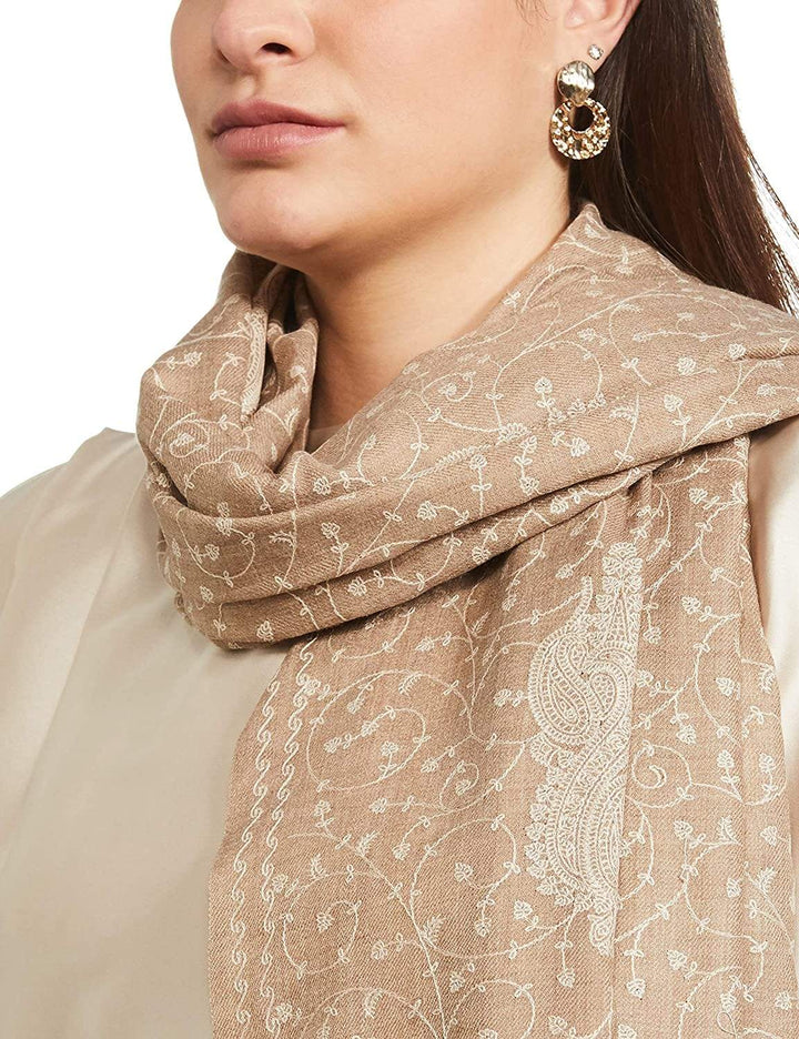 Pashtush India 100x200 Pashtush Womens Shawl With Tone On Tone Embroidery, Soft And Warm, Light Weight, Beige