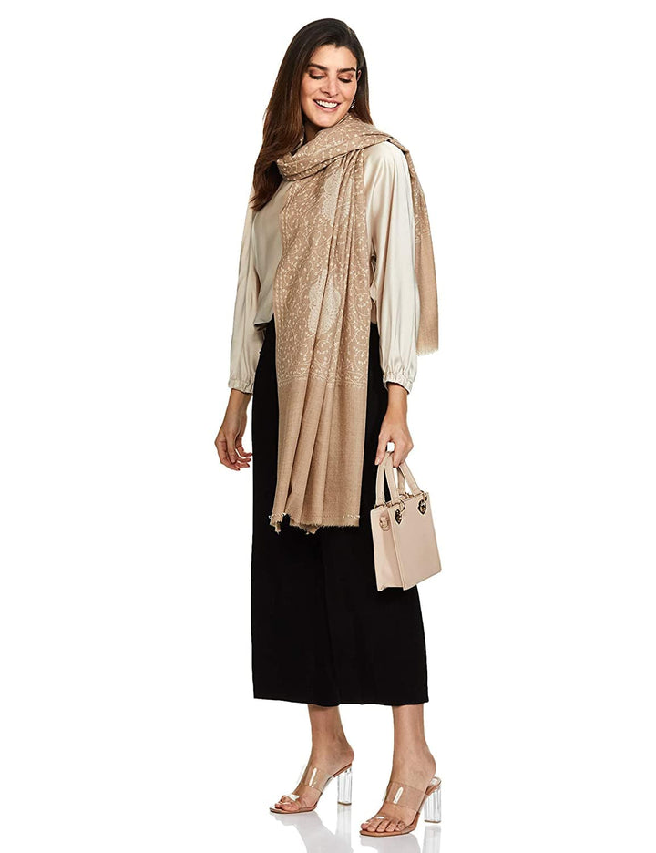 Pashtush India 100x200 Pashtush Womens Shawl With Tone On Tone Embroidery, Soft And Warm, Light Weight, Beige