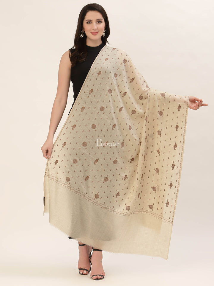 Pashtush India Womens Shawls Pashtush Womens Shawl With Tone On Tone Embroidery, Soft, Warm, Light Weight