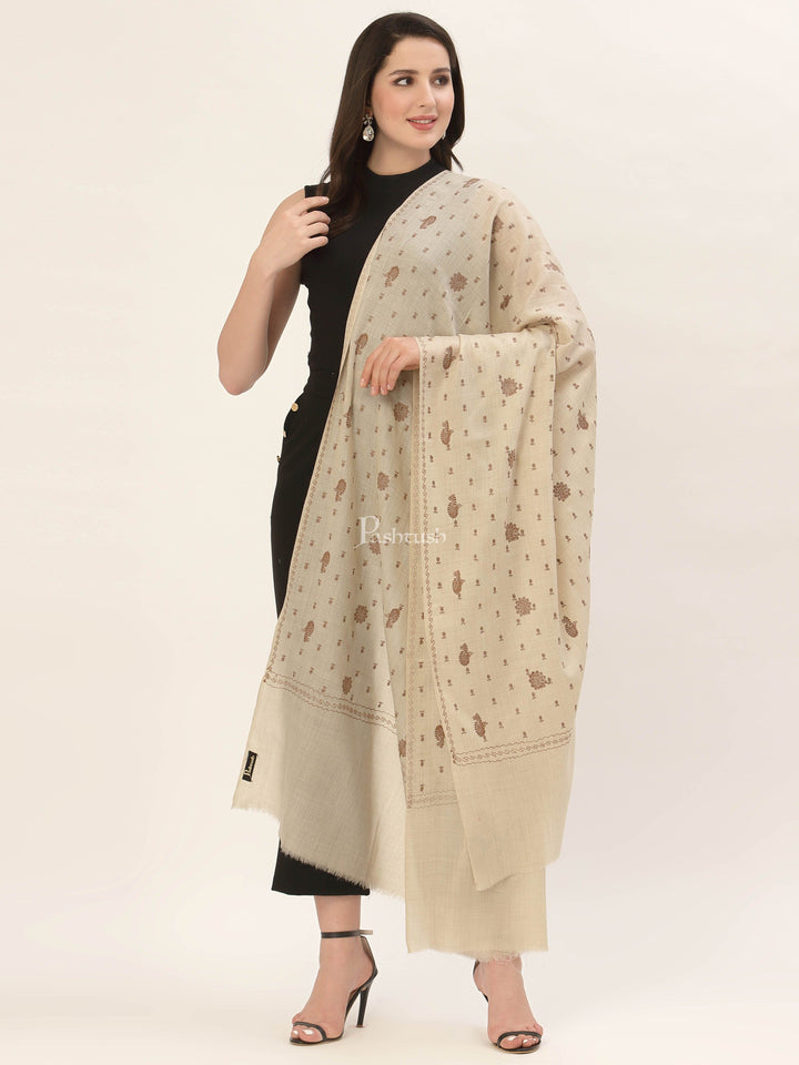 Pashtush India Womens Shawls Pashtush Womens Shawl With Tone On Tone Embroidery, Soft, Warm, Light Weight