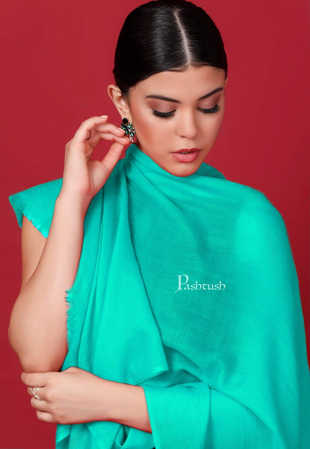 Pashtush India 70x200 Pashtush Womens Softest Cashmere Pashmina Scarf, Diamond Weave, Turquoise