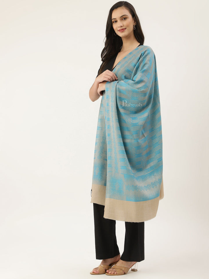 Pashtush India Womens Stoles and Scarves Scarf Pashtush womens Stole, Ikkat design, Turquoise