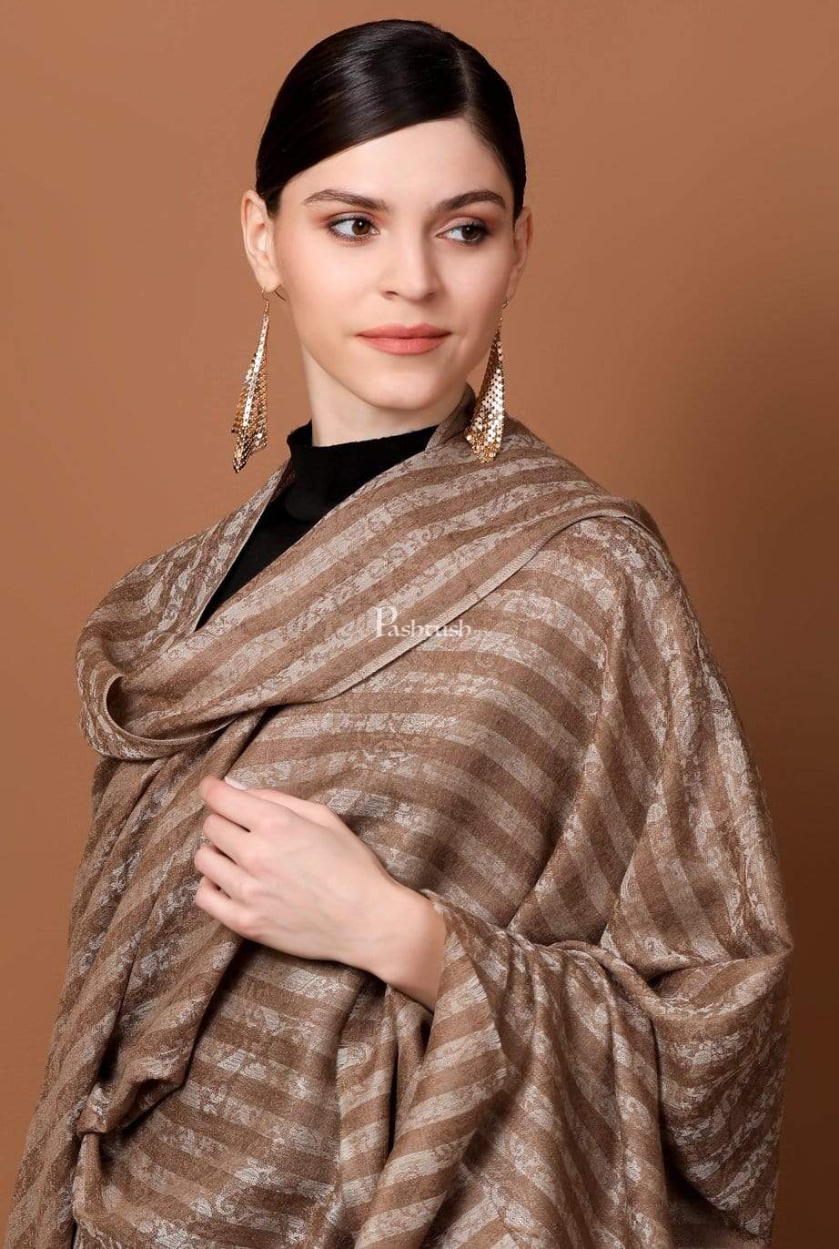 Pashtush Store Shawl Pashtush Womens Striped Self Shawl, in Extra Soft Fine Wool, Large Size