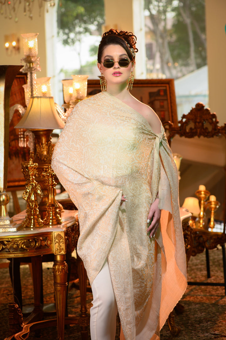 Pashtush India Womens Shawls Pashtush Womens Twilight Collection, Extra Fine Wool, Ivory