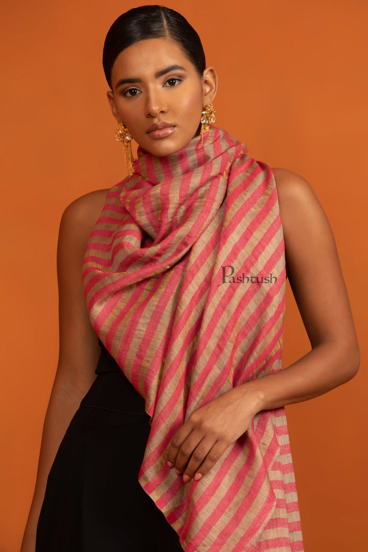 Pashtush India womens scarf and Stoles Pashtush Womens Twilight Collection Stole, With Striped Weave, Soft and Warm, Silk Wool, Neon Pink