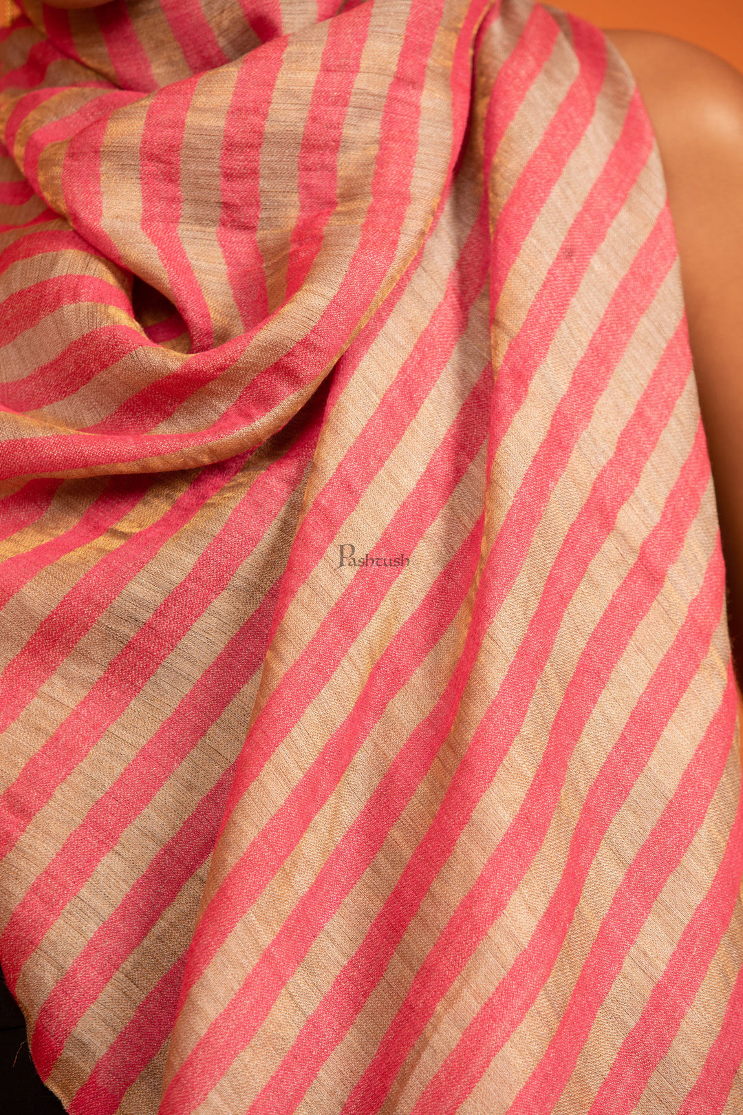 Pashtush India womens scarf and Stoles Pashtush Womens Twilight Collection Stole, With Striped Weave, Soft and Warm, Silk Wool, Neon Pink