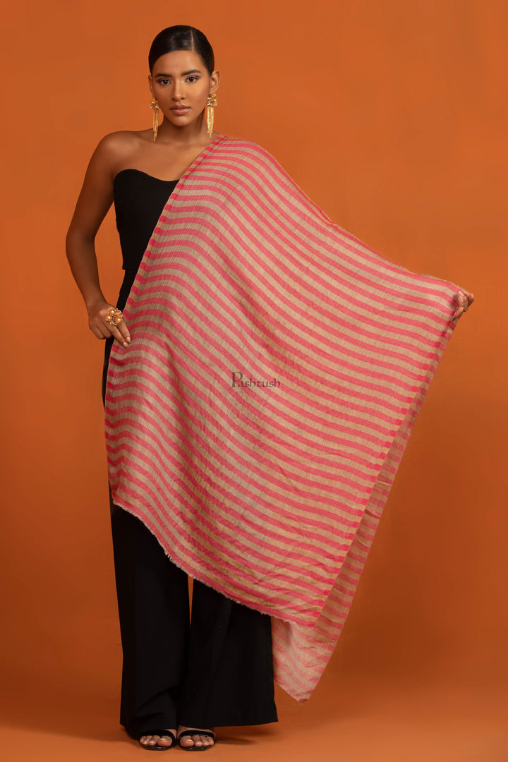 Pashtush India womens scarf and Stoles Pashtush Womens Twilight Collection Stole, With Striped Weave, Soft and Warm, Silk Wool, Neon Pink