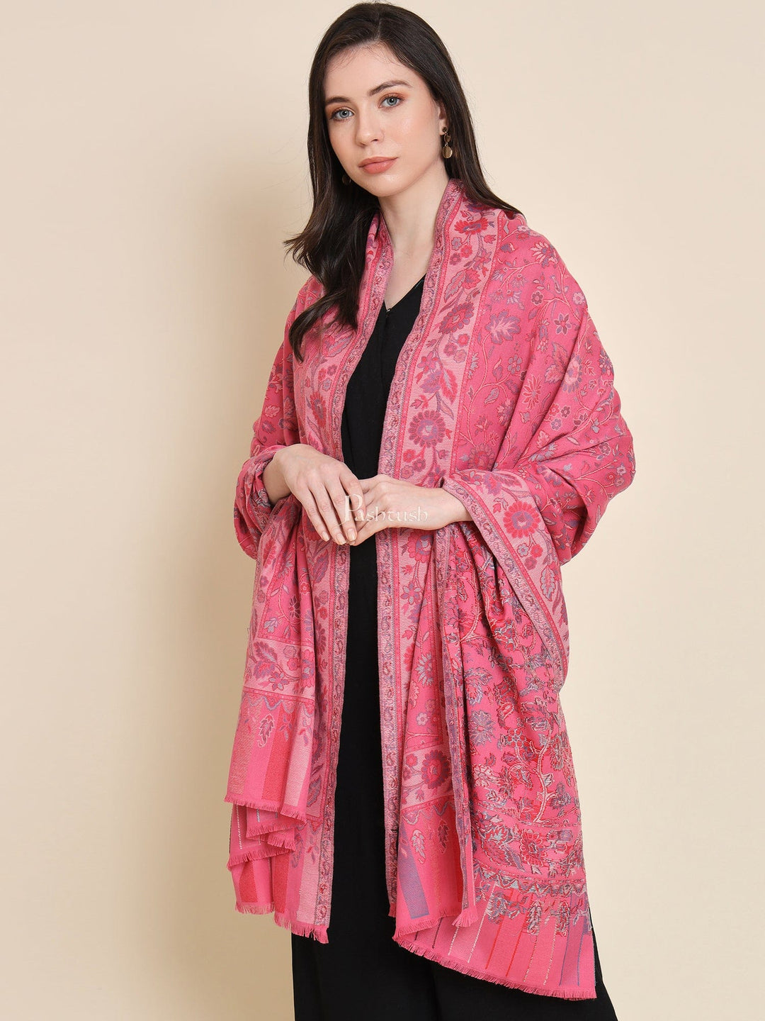 Pashtush India Womens Shawls Pashtush Womens Womens, Faux Pashmina, Paisley Ethnic Woven, Pink