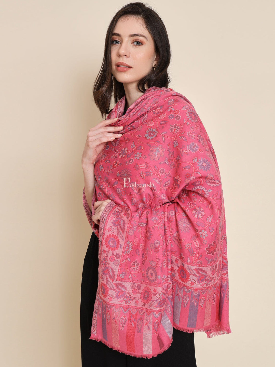 Pashtush India Womens Shawls Pashtush Womens Womens, Faux Pashmina, Paisley Ethnic Woven, Pink