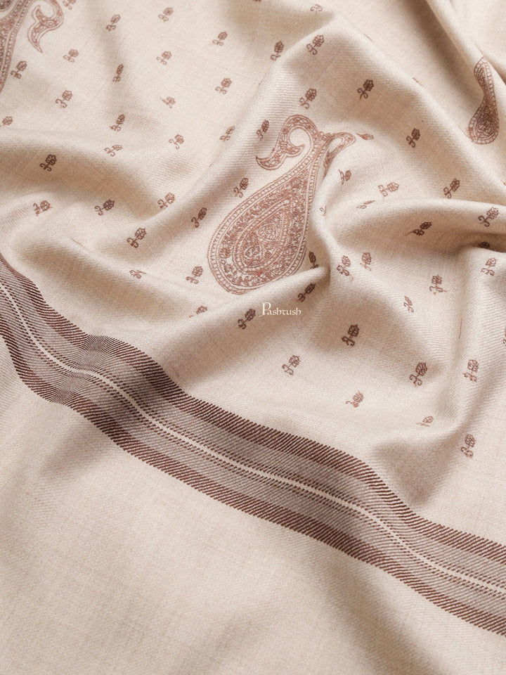 Pashtush India Womens Shawls Pashtush Womens Womens, Fine Wool, Bootey Kashmiri Embroidery, Beige