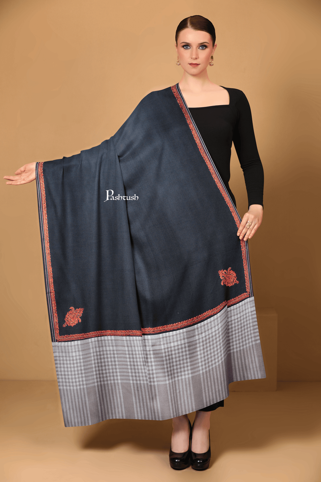 Pashtush India Womens Shawls Pashtush Womens Woollen Shawl,  Design, Black