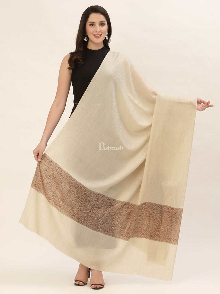 Pashtush India Womens Shawls Pashtush Womens Woven Extra Fine Wool  Shawl With Paiseley Weave