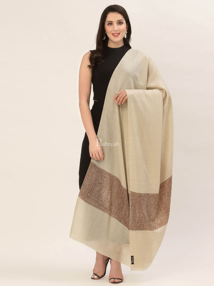 Pashtush India Womens Shawls Pashtush Womens Woven Extra Fine Wool  Shawl With Paiseley Weave