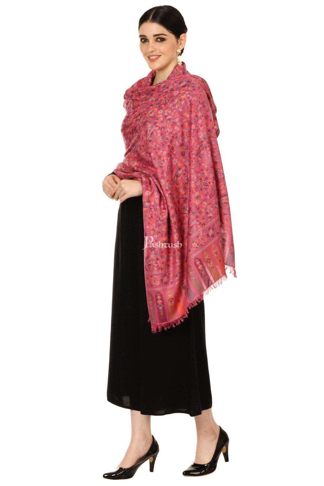 Pashtush Store Shawl Pashtush Womens Woven Kaani Shawl, Woollen, Faux Pashmina Shawl, Pink