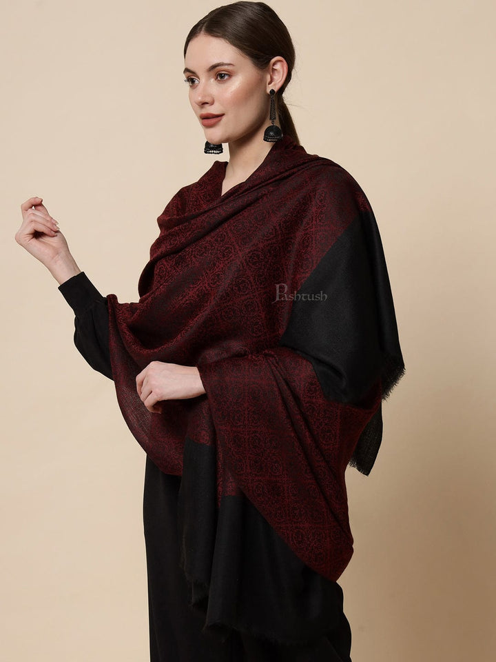 Pashtush India Womens Shawls Pashtush Womens Woven Paisley, Self Shawl, In Extra Soft Fine Wool, Large Wrap Size, Black