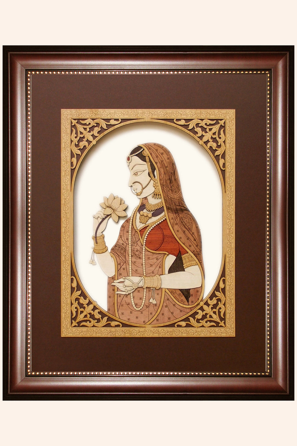 pashtush Artwork Pashtush Wooden Artwork, The Lady in Waiting, Made using Multicoloured Natural Wood, Wall Decor