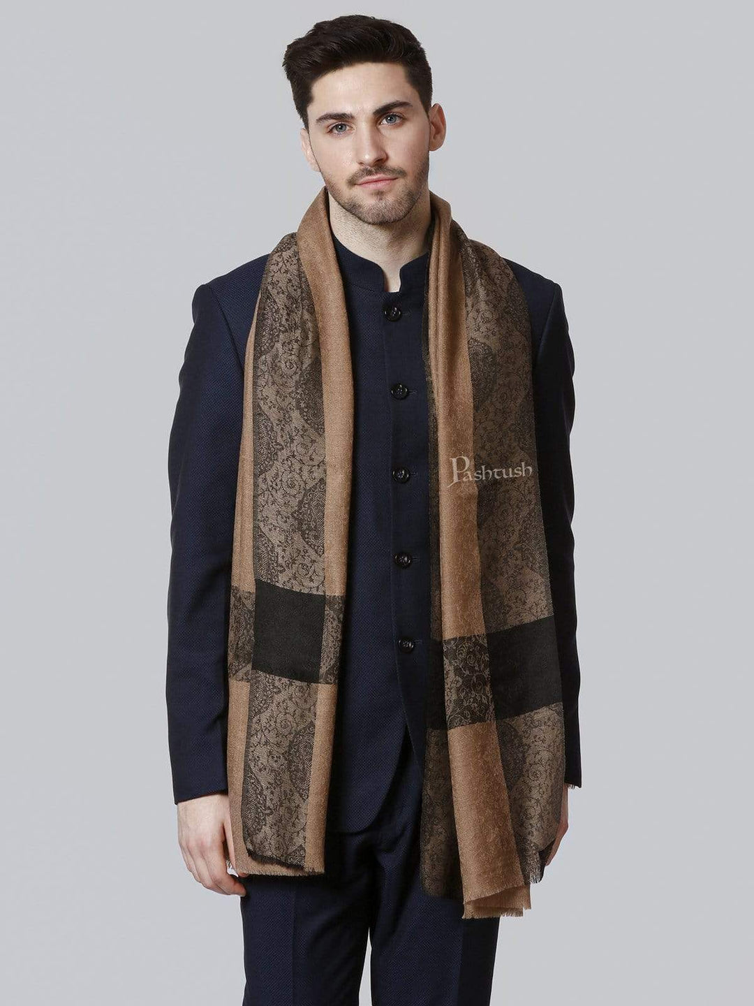 Pashtush India 70x200 Pashtush Woven Mens Pashmina Stole, Jacquard Weave, Mens Muffler, Warm Cashmere Feel