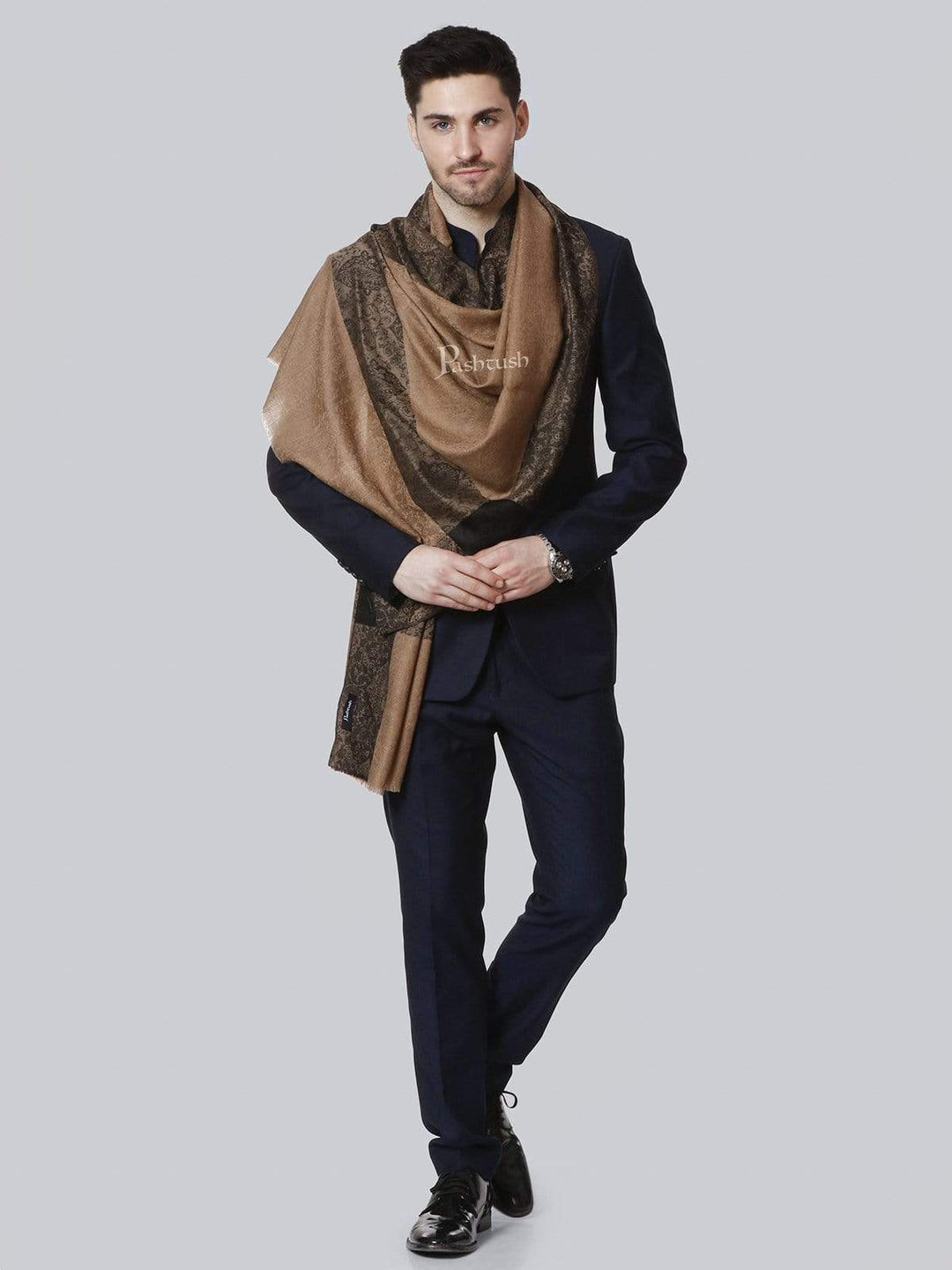 Pashtush India 70x200 Pashtush Woven Mens Pashmina Stole, Jacquard Weave, Mens Muffler, Warm Cashmere Feel