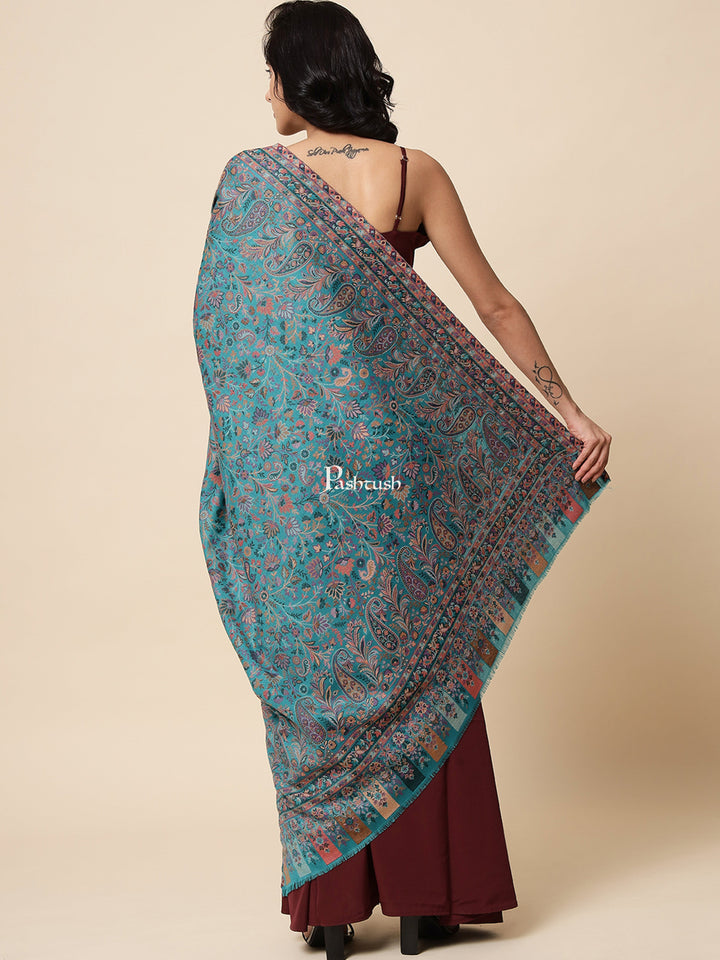 Pashtush India Womens Shawls Pashtush Wovens Shawl, Ethnic Weave, Faux Pashmina, Azure Blue