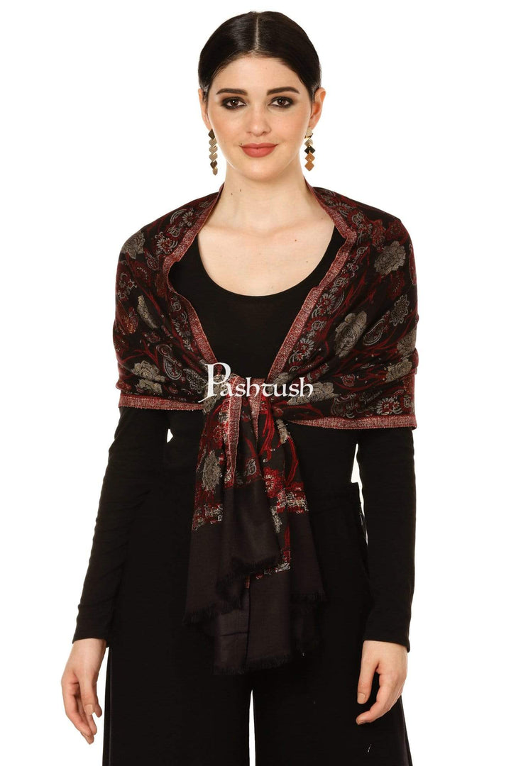 Pashtush Shawl Store Stole Pashutsh Womens Twilight Roses Scarf, With Shimmery Zari Thread Weave