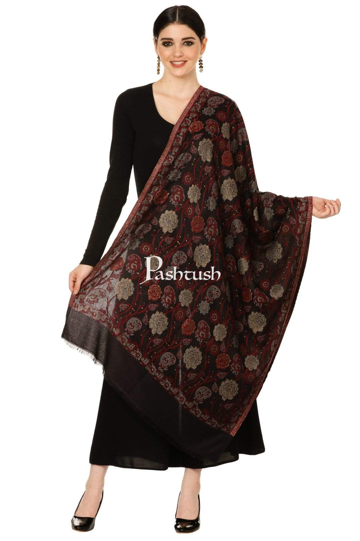 Pashtush Shawl Store Stole Pashutsh Womens Twilight Roses Scarf, With Shimmery Zari Thread Weave