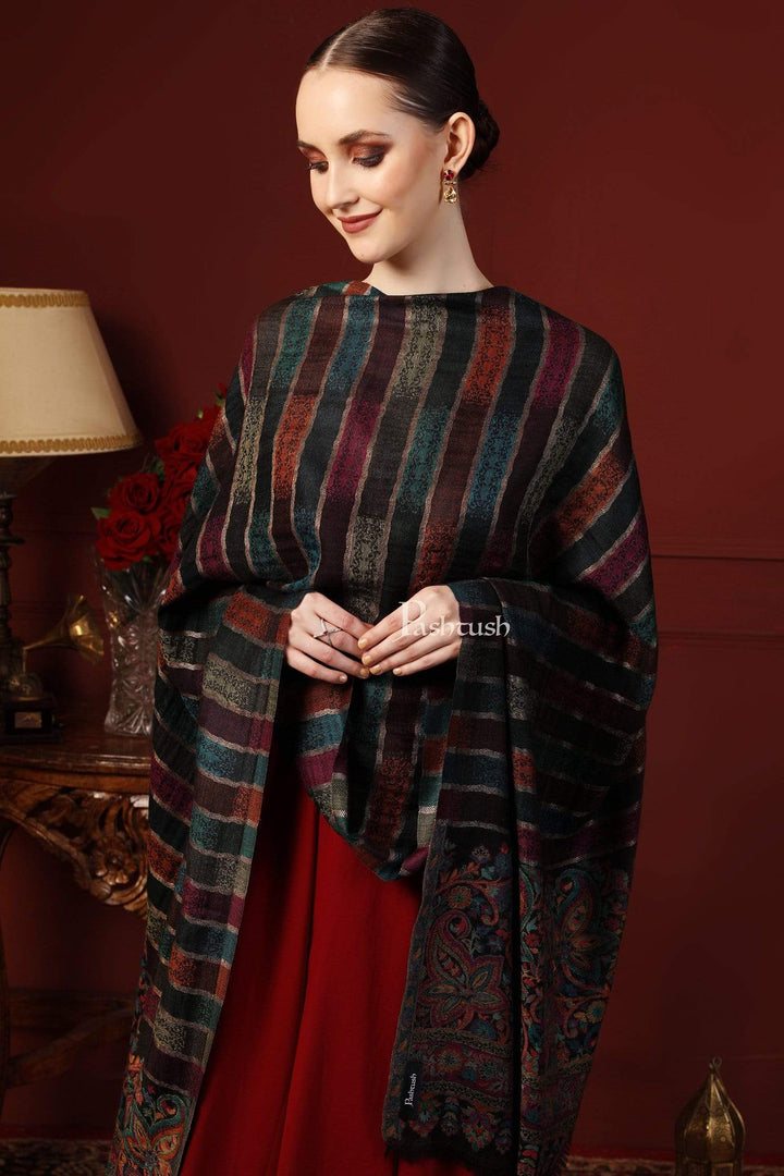 Pashtush India 100x200 Pashutsh Womens Twilight Striped Shawl, With Shimmery Zari Thread Weave