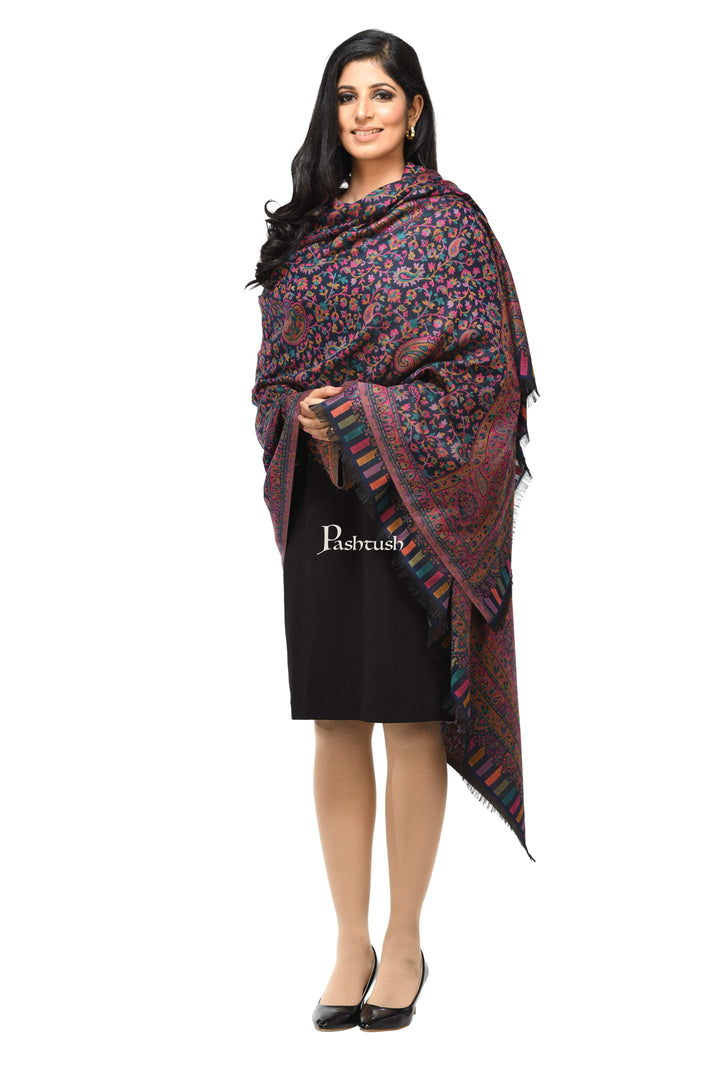 Pashwool Womens Shawls Pashwool Womens Ethnic Design Shawl, Light Weight, Soft And Warm, Navy Blue