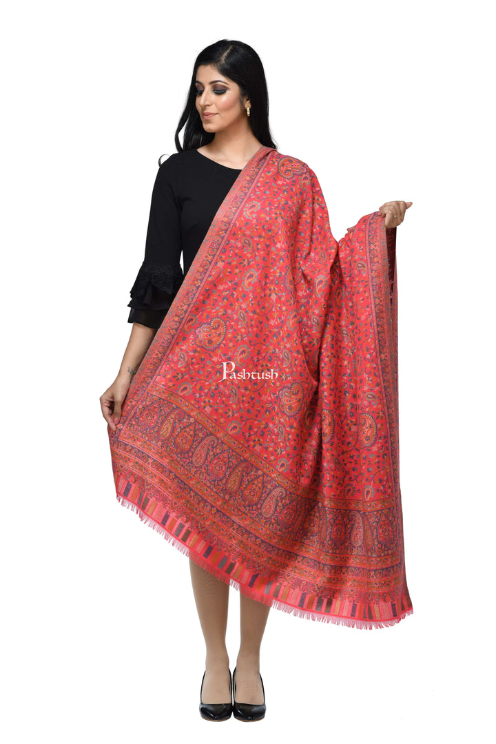 Pashwool Womens Shawls Pashwool Womens Ethnic Design Shawl, Light Weight, Soft And Warm, Pink