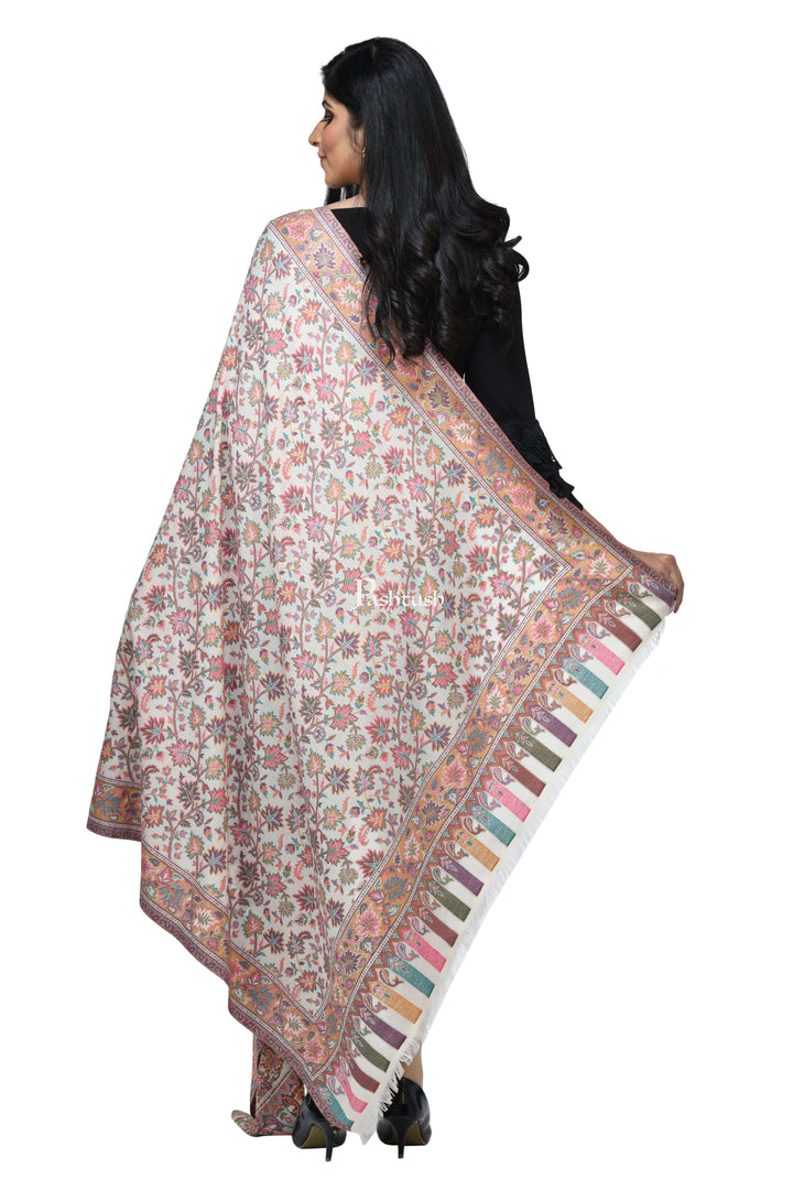 Pashwool Womens Shawls Pashwool Womens Ethnic Design Shawl, Light Weight, Soft And Warm, White