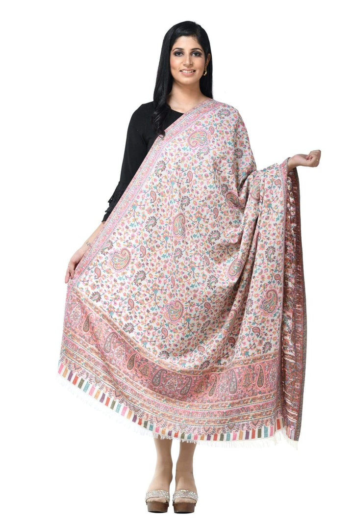 Pashwool 100x200 Pashwool Womens Kaani Design Shawl, Light Weight, Soft and Warm, White