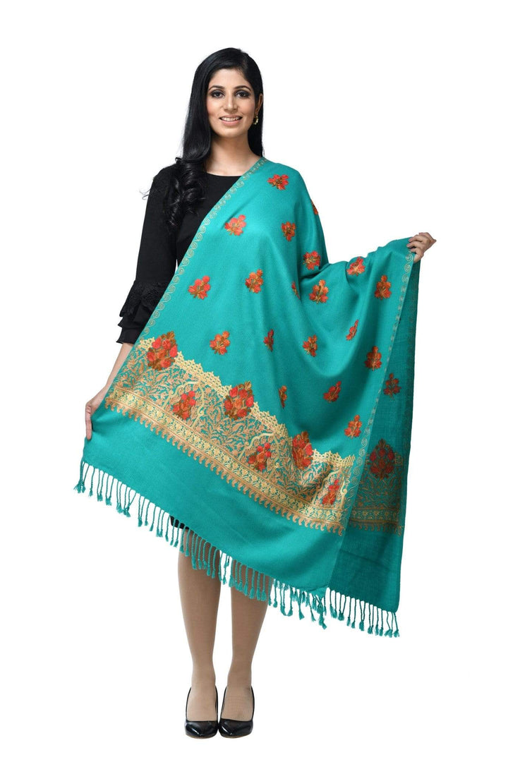 Pashwool 70x200 Pashwool Womens Kashmiri Embroidery Stole, Soft and Warm, Woollen Stole