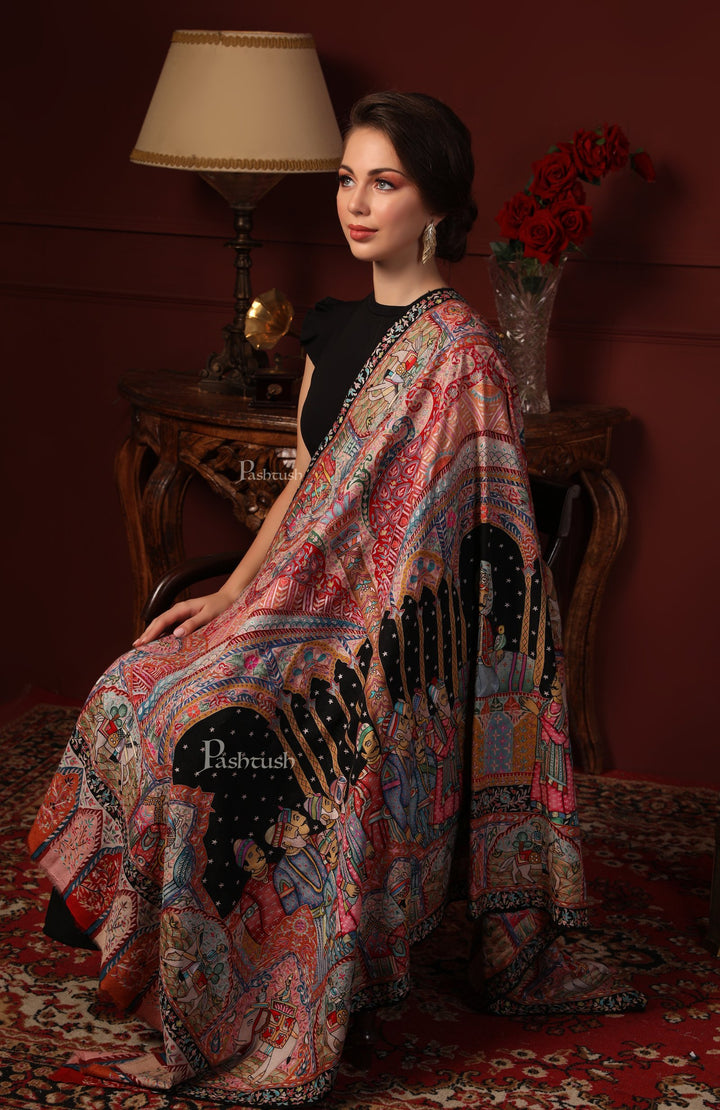 PASHTUSH WOMEN'S Pure Pashmina, 100% HAND EMBROIDERED, Royal DARBAR Shawl